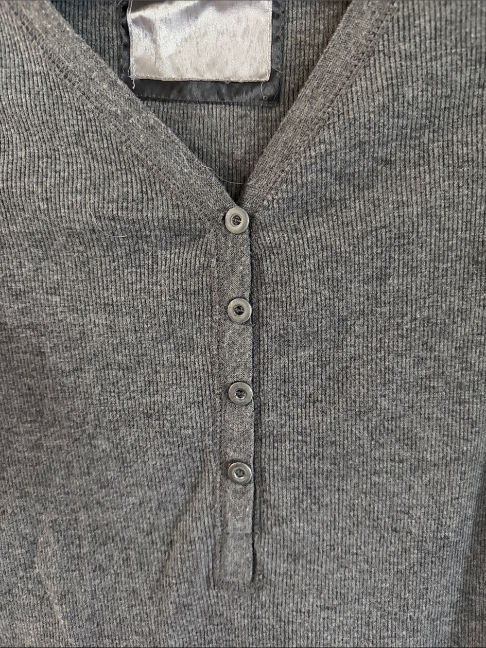 American Eagle Outfitters Women's Charcoal Gray Long Sleeve Henley Tee - Picture 2 of 4